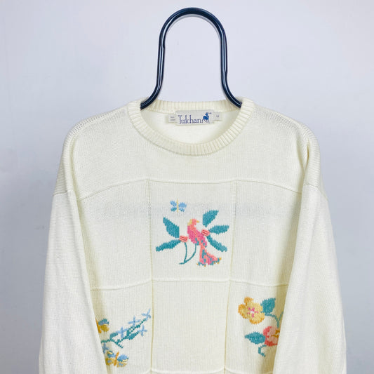 Retro Tulchan Flower Knit Sweatshirt Brown Medium