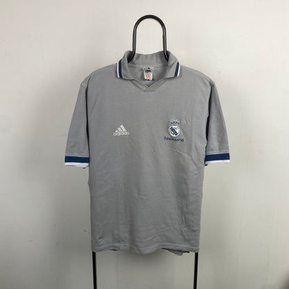 90s Adidas Real Madrid Polo Shirt T-Shirt Grey Medium