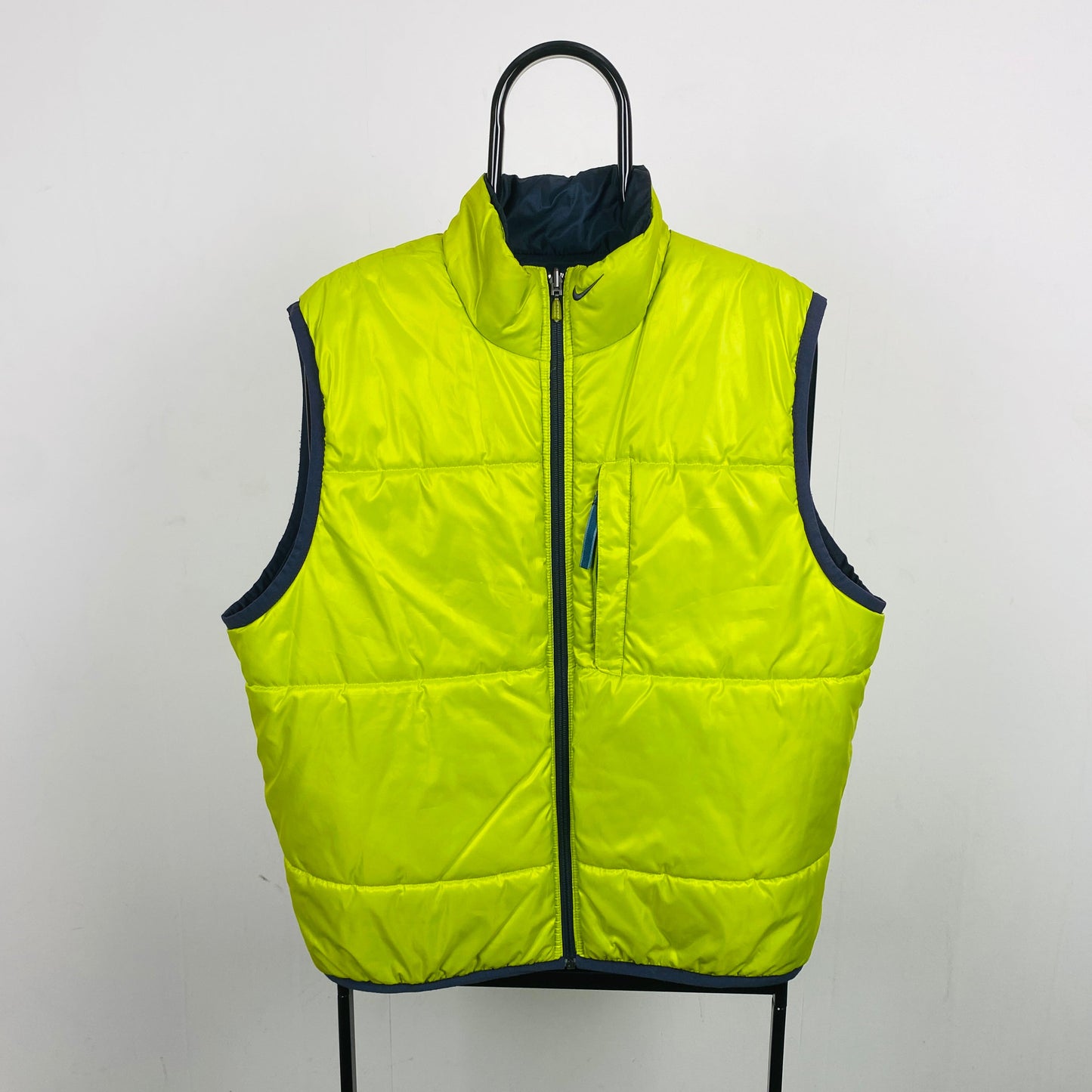 90s Nike Reversible Puffer Gilet Jacket Blue Green Medium