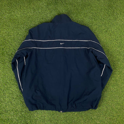 00s Nike Piping Windbreaker Tracksuit Set Jacket + Joggers Blue XL