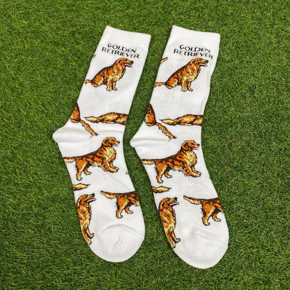 Retro Golden Retriever Dog Socks White UK12-8