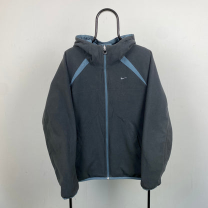 90s Nike Reversible Fleece Coat Jacket Blue Small