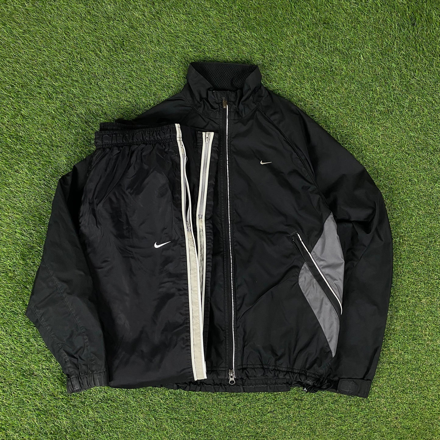 00s Nike Clima-Fit Windbreaker Jacket + Joggers Set Black Small