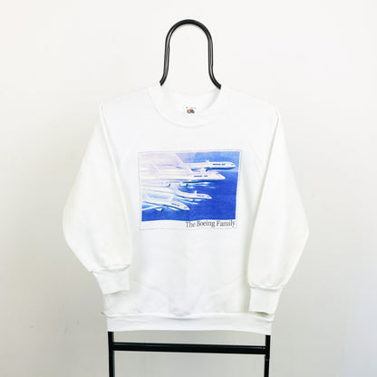 Retro Fruit of the Loom Boeing Sweatshirt White Medium