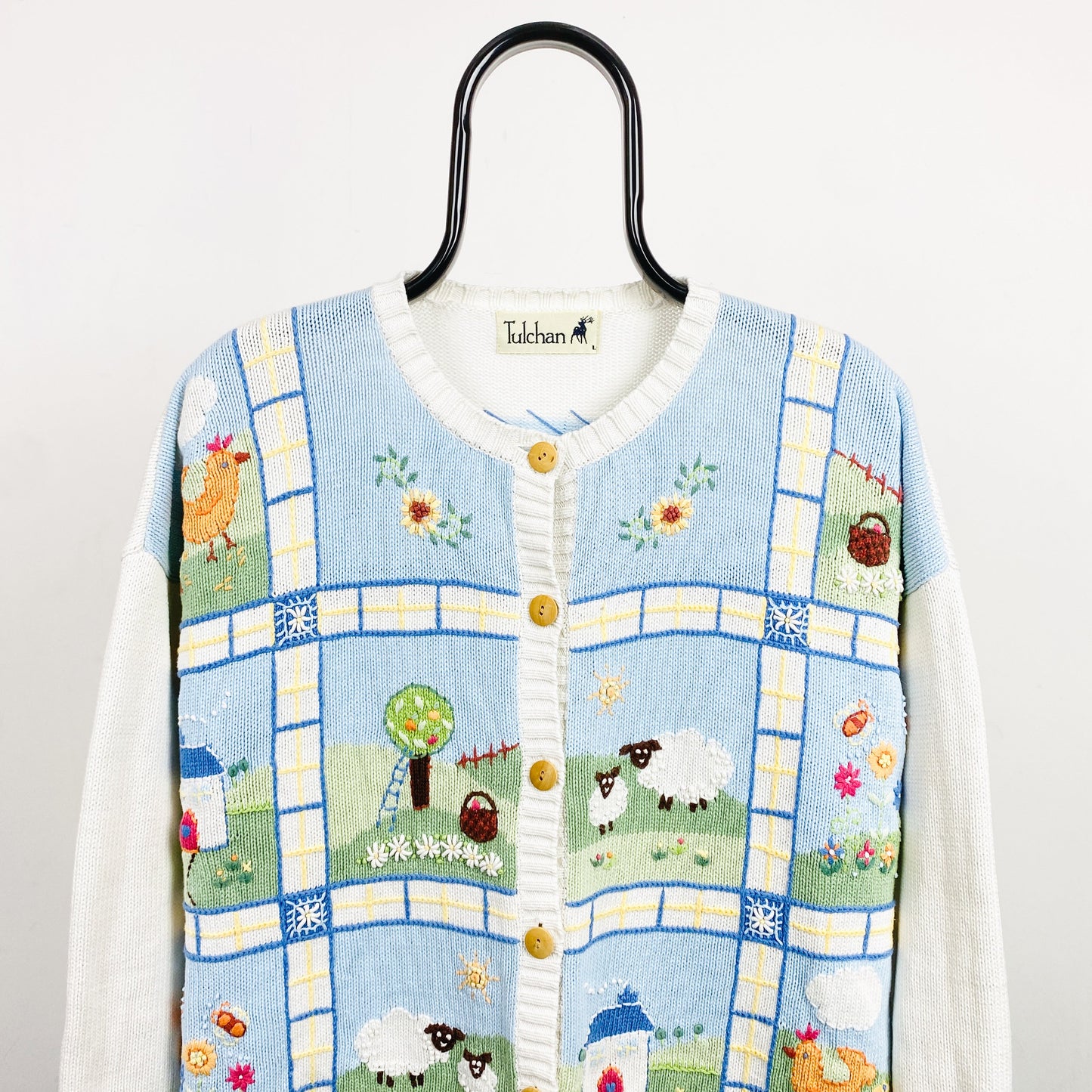 Retro Tulchan Farm Cardigan Sweatshirt White Large