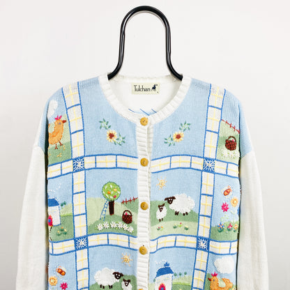 Retro Tulchan Farm Cardigan Sweatshirt White Large