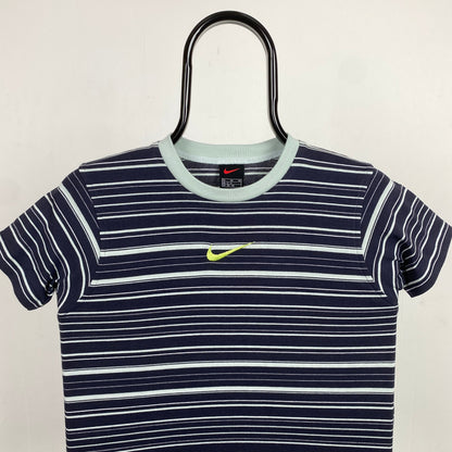 00s Nike Striped T-Shirt Blue XS