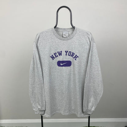 00s Nike New York Long Sleeve T-Shirt Grey Medium