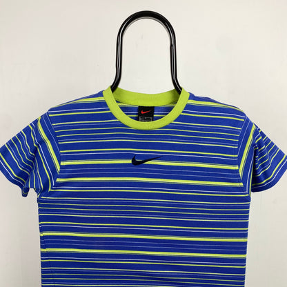 00s Nike Striped T-Shirt Blue XS