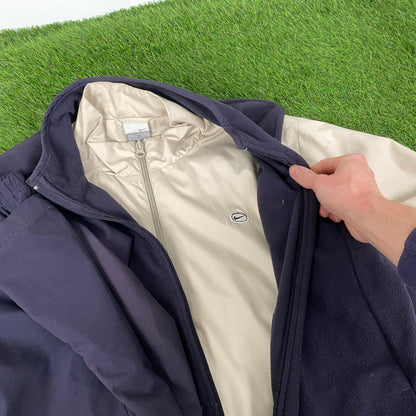 00s Nike Fleece Windbreaker Tracksuit Jacket + Joggers Set Brown Large
