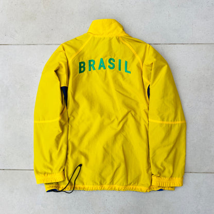 90s Nike Brazil Reversible Windbreaker Jacket Yellow Blue Medium