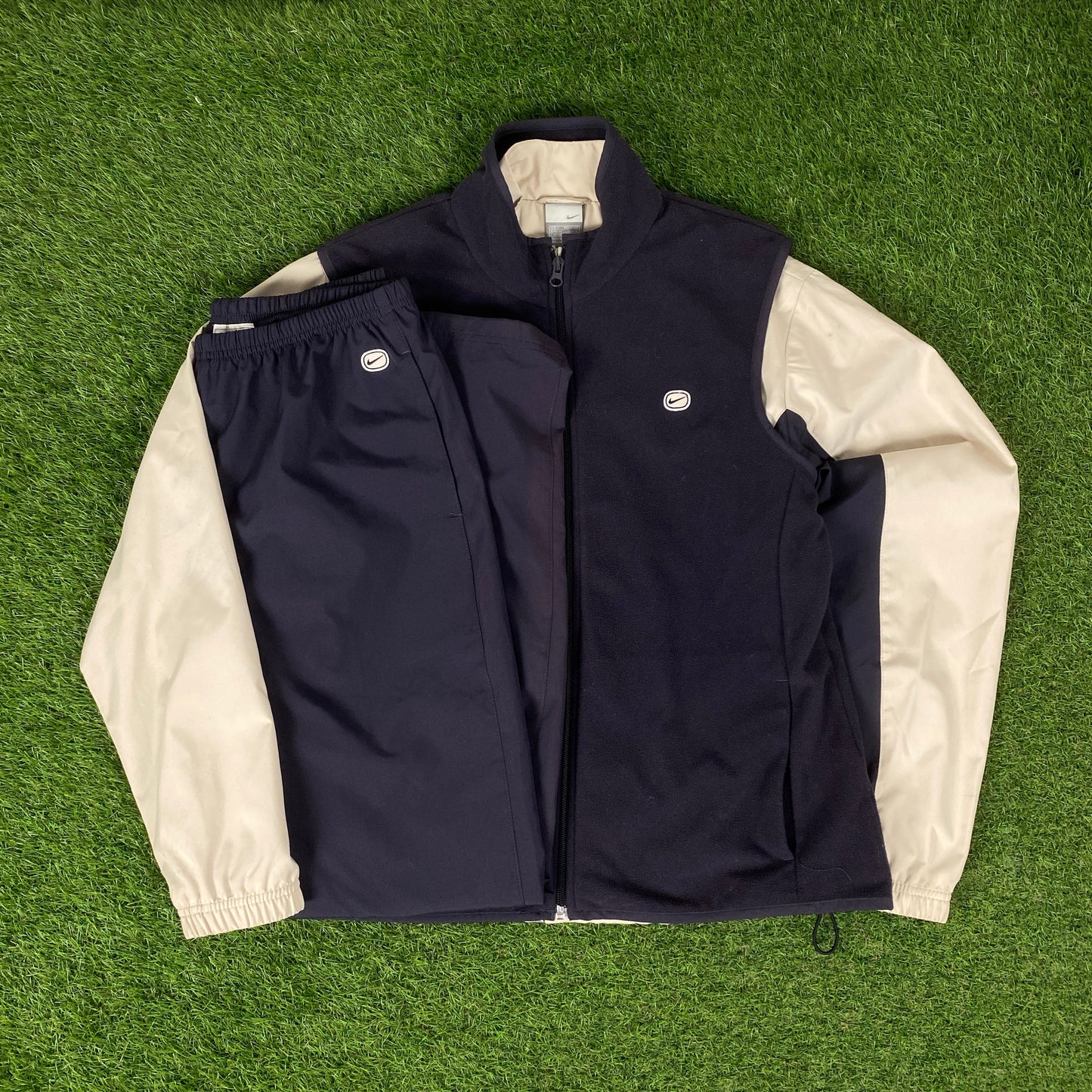 00s Nike Fleece Windbreaker Tracksuit Jacket + Joggers Set Brown Large