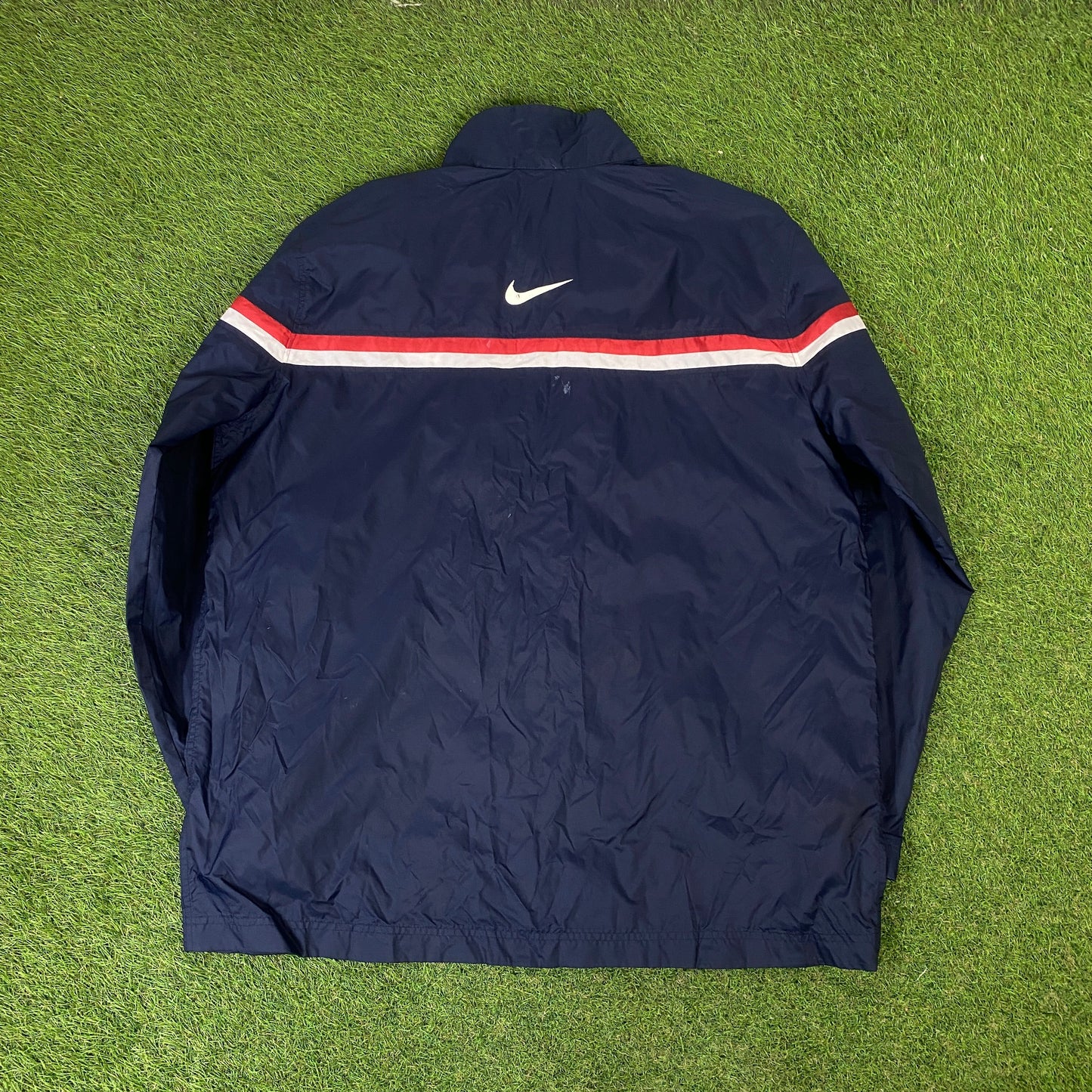 00s Nike Piping Windbreaker Tracksuit Set Jacket + Joggers Blue XL