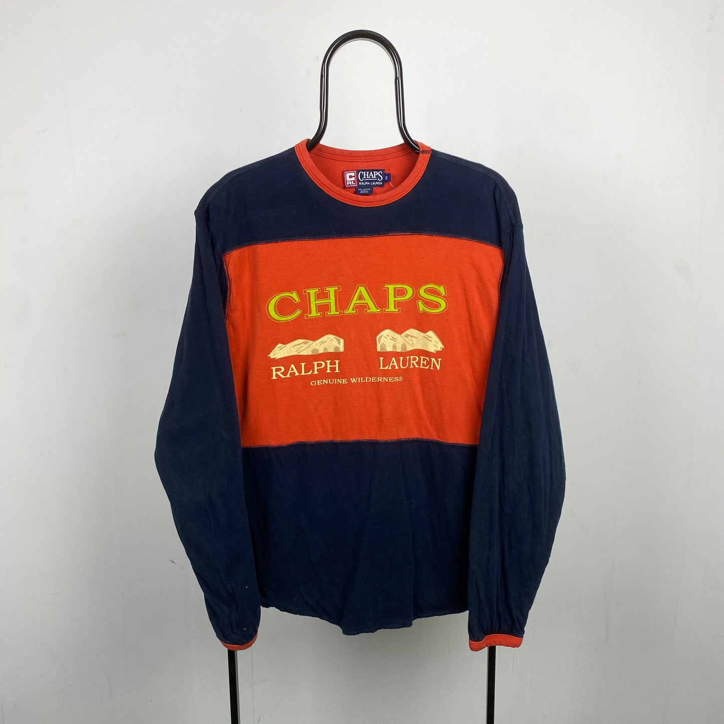 Retro Chaps Ralph Lauren Reversible Sweatshirt Orange Blue Small