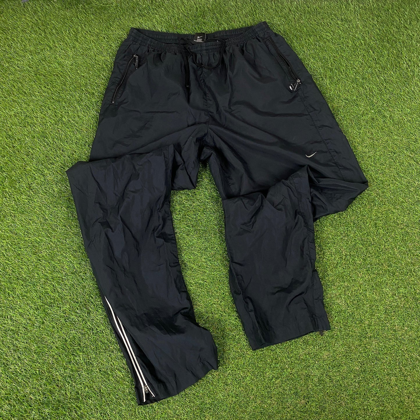 00s Nike Clima Fit Piping Windbreaker Tracksuit Set Jacket + Joggers Black XL