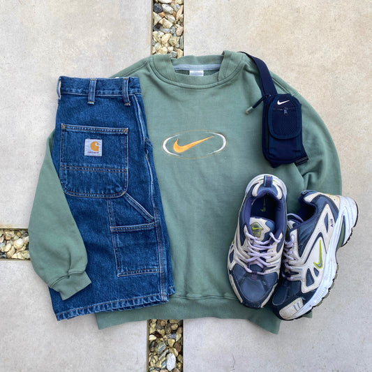 90s Nike Swoosh Sweatshirt Green Small
