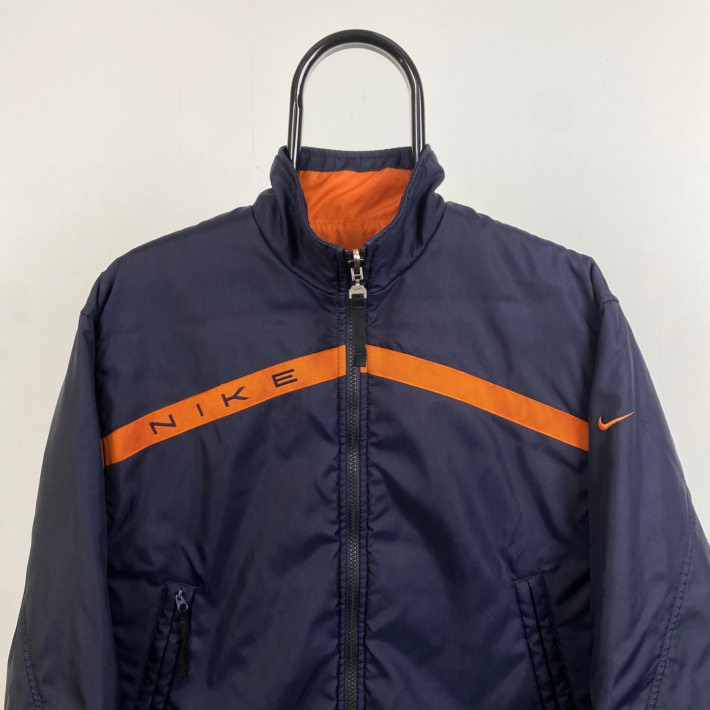 90s Nike Reversible Fleece Coat Puffer Jacket Blue Orange XS