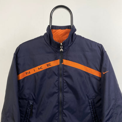 90s Nike Reversible Fleece Coat Puffer Jacket Blue Orange XS