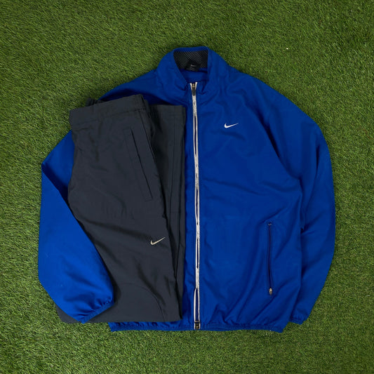 00s Nike Piping Windbreaker Jacket + Joggers Set Blue Small