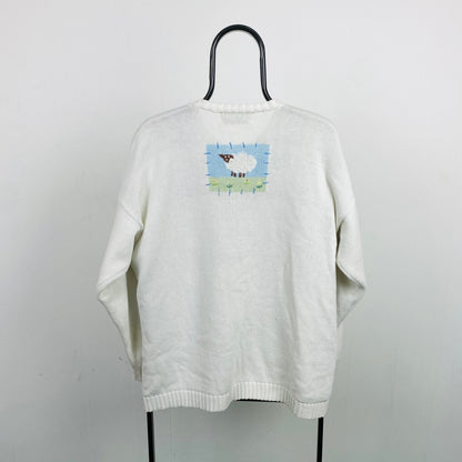 Retro Tulchan Farm Cardigan Sweatshirt White Large