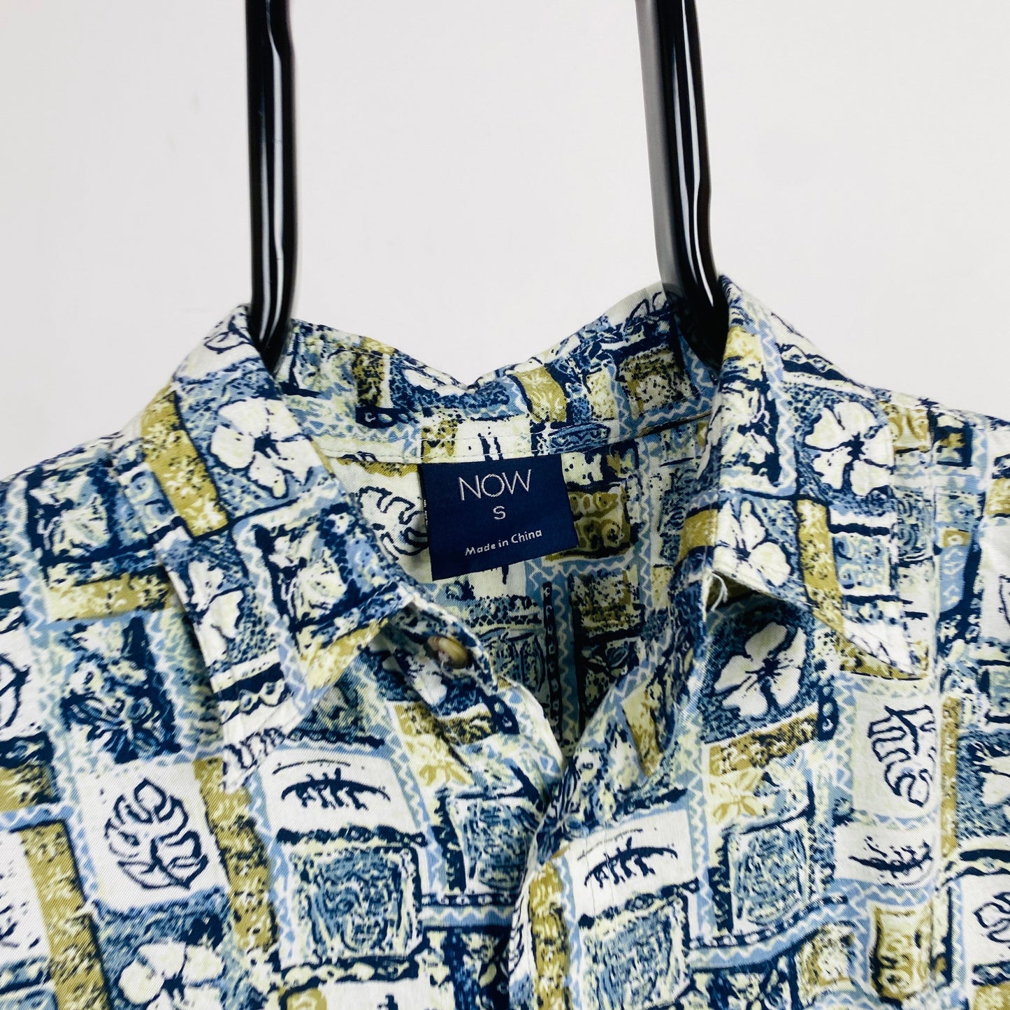 Retro Button Up Shirt T-Shirt Blue Small