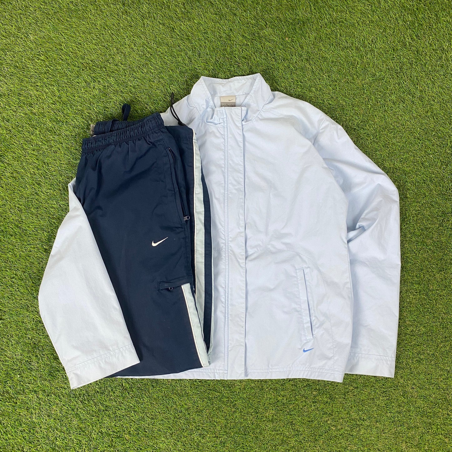 00s Nike Windbreaker Jacket + Joggers Set Blue Medium