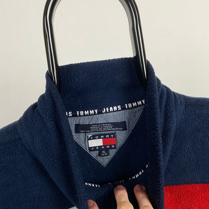 Retro Tommy Hilfiger 1/4 Zip Fleece Sweatshirt Blue XL