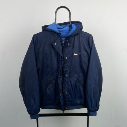 90s Nike Reversible Fleece Coat Jacket Blue Small