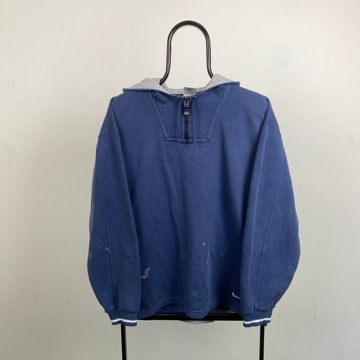 90s Nike 1/4 Zip Hoodie Blue Small