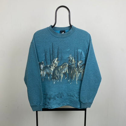 Retro Habitat Wolf Sweatshirt Blue Small