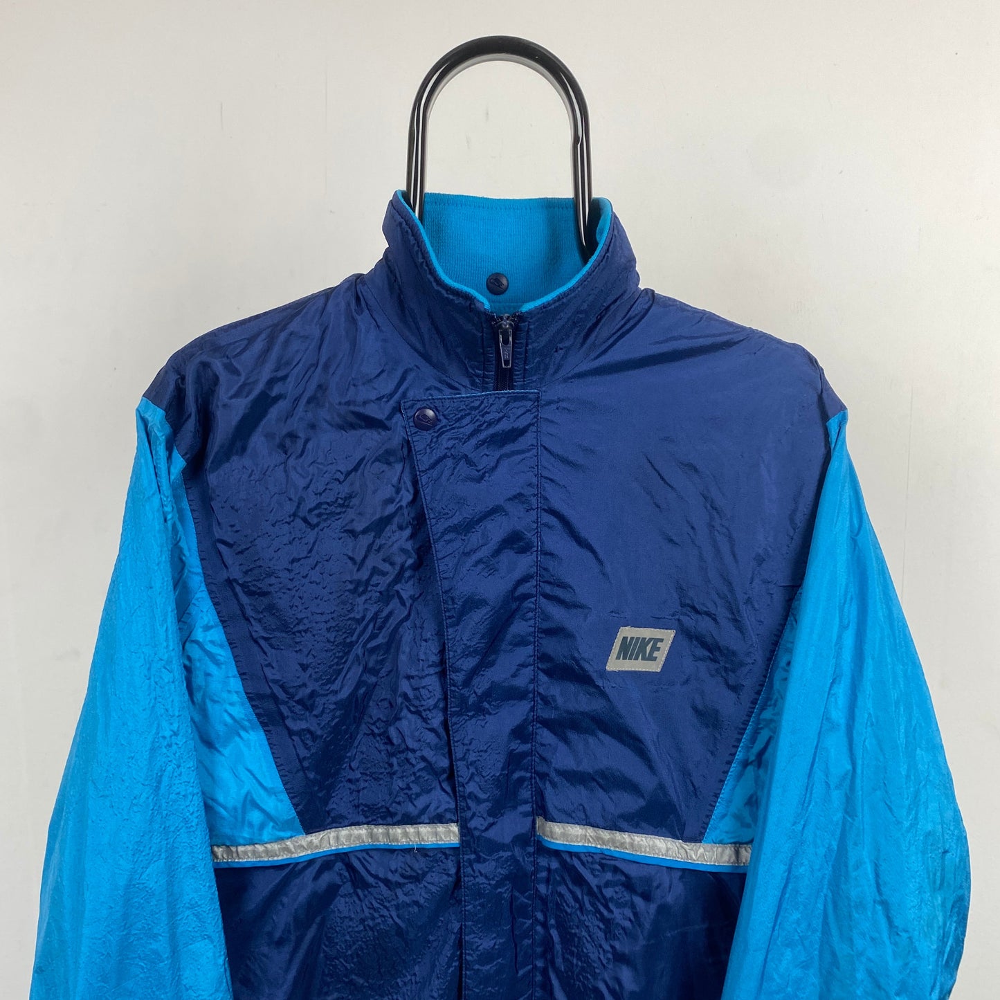 90s Nike Crinkle Shell Windbreaker Jacket Blue Medium