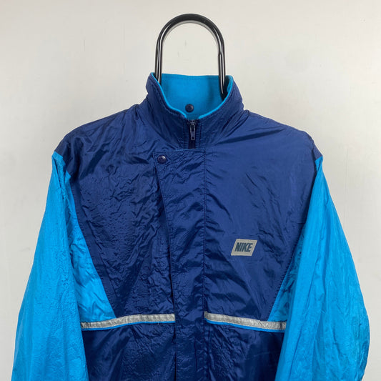 90s Nike Crinkle Shell Windbreaker Jacket Blue Medium