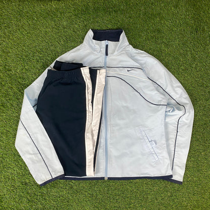 00s Nike Piping Tracksuit Jacket + Joggers Set Baby Blue Large