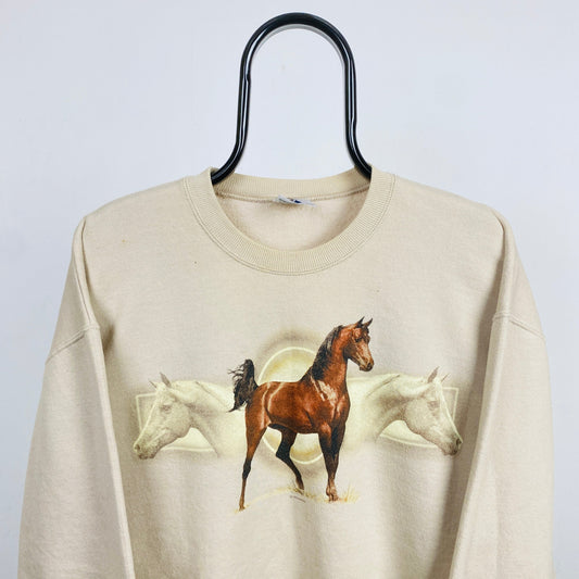 Retro 90s Horse Sweatshirt Brown Large