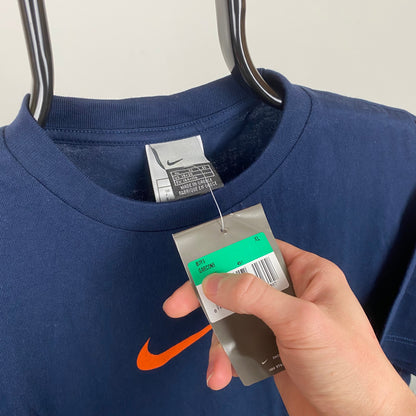 Vintage Nike Centre Swoosh T-Shirt Blue Small