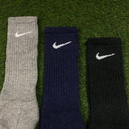 Vintage Nike Socks 3 Pack Grey Blue Black UK12-9