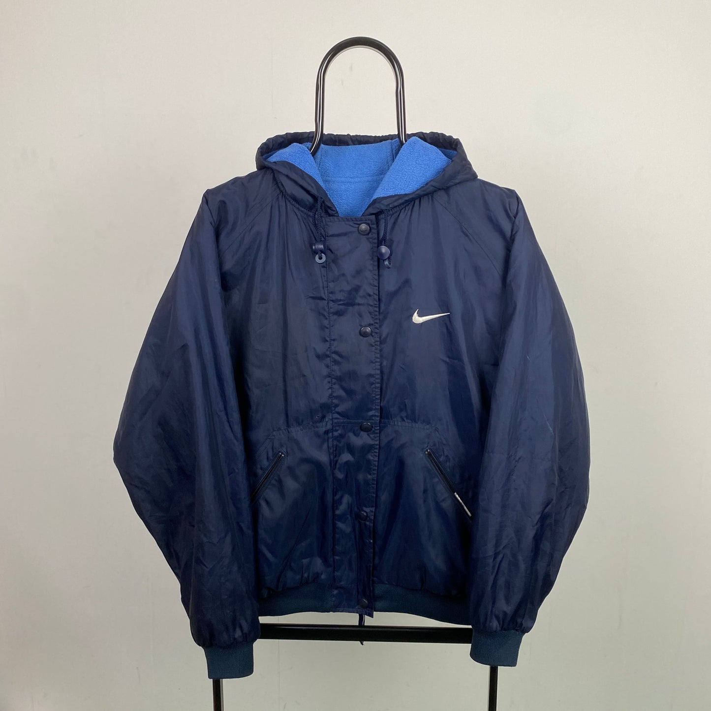 90s Nike Reversible Fleece Coat Jacket Blue Medium