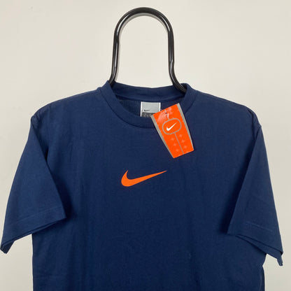 Vintage Nike Centre Swoosh T-Shirt Blue Small