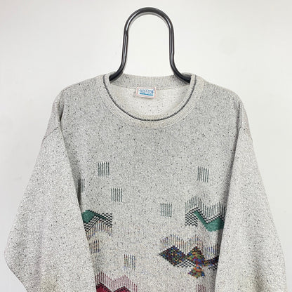 Retro Chunky Knit Sweatshirt Grey XL